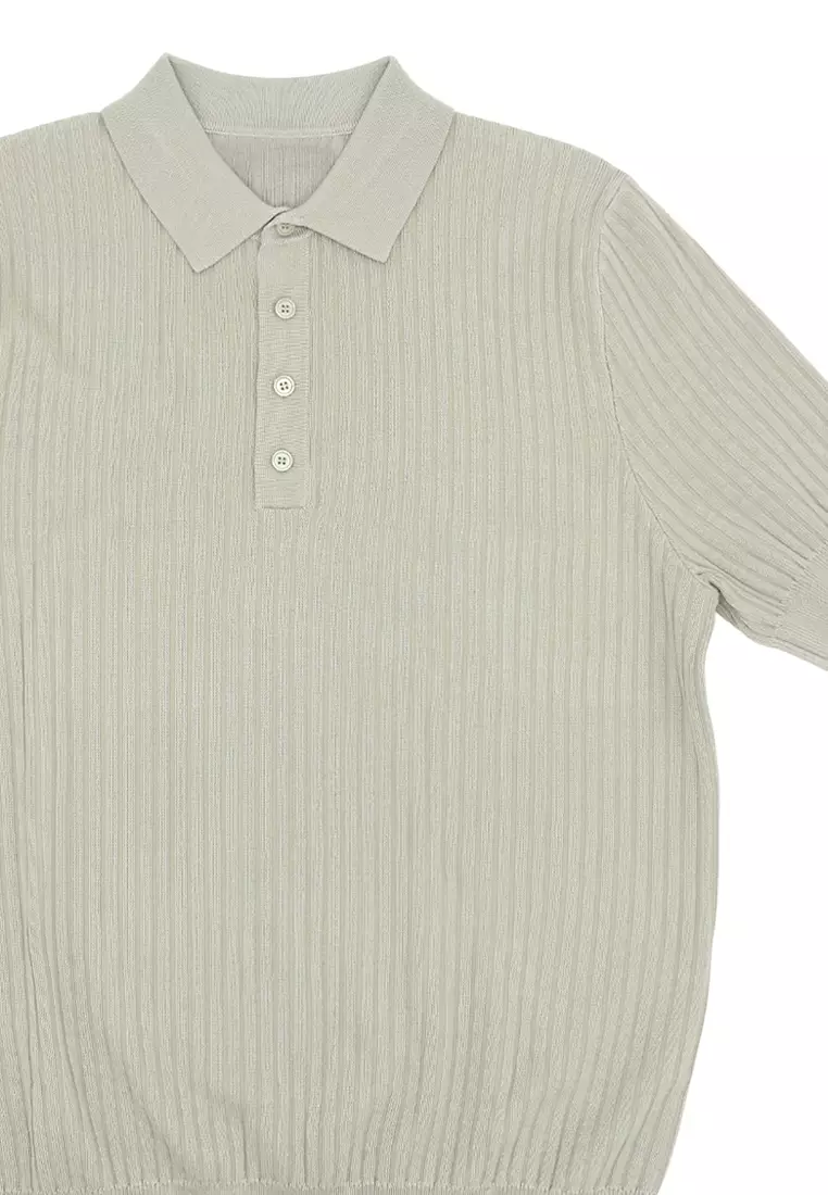 Men's Rib Knit Poloshirt - Deep Apricot