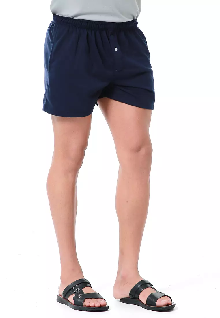 Halburt Celana Pendek Santai Pria Boxer Motif Polos Material Baby Terry ORIGINAL - Navy