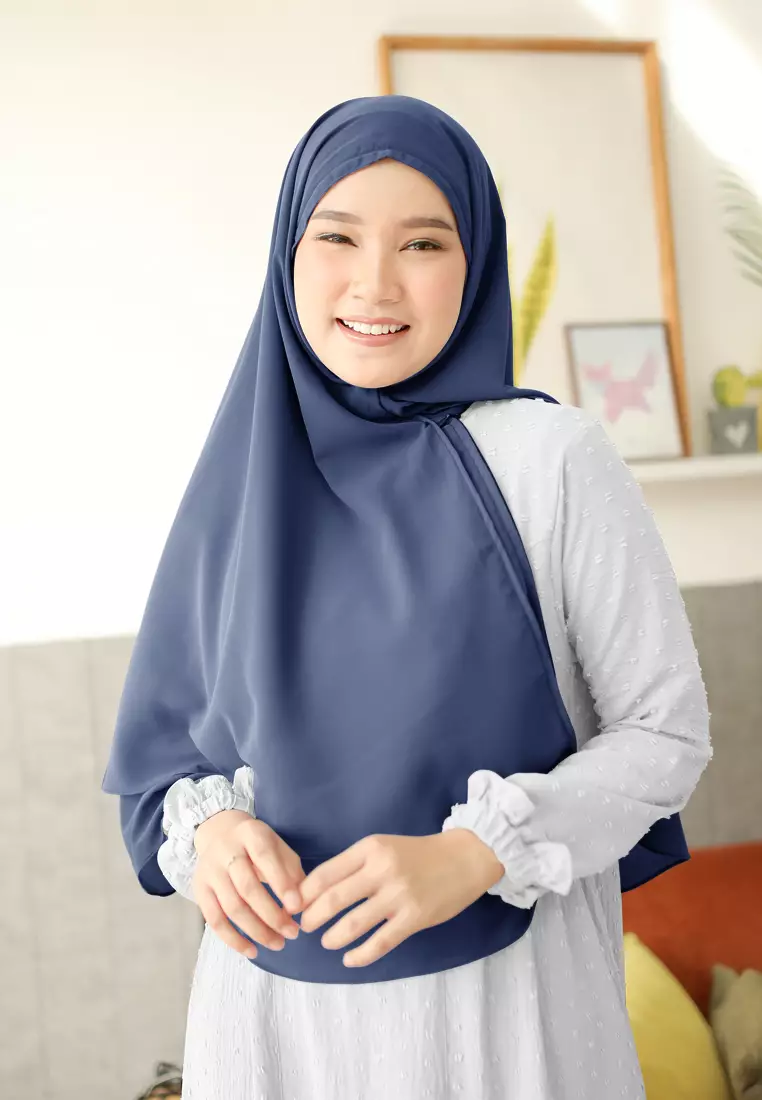 Anya Instan | Hijab Instan Resleting | Bergo Khimar Kerudung 2 Layer  - Navy