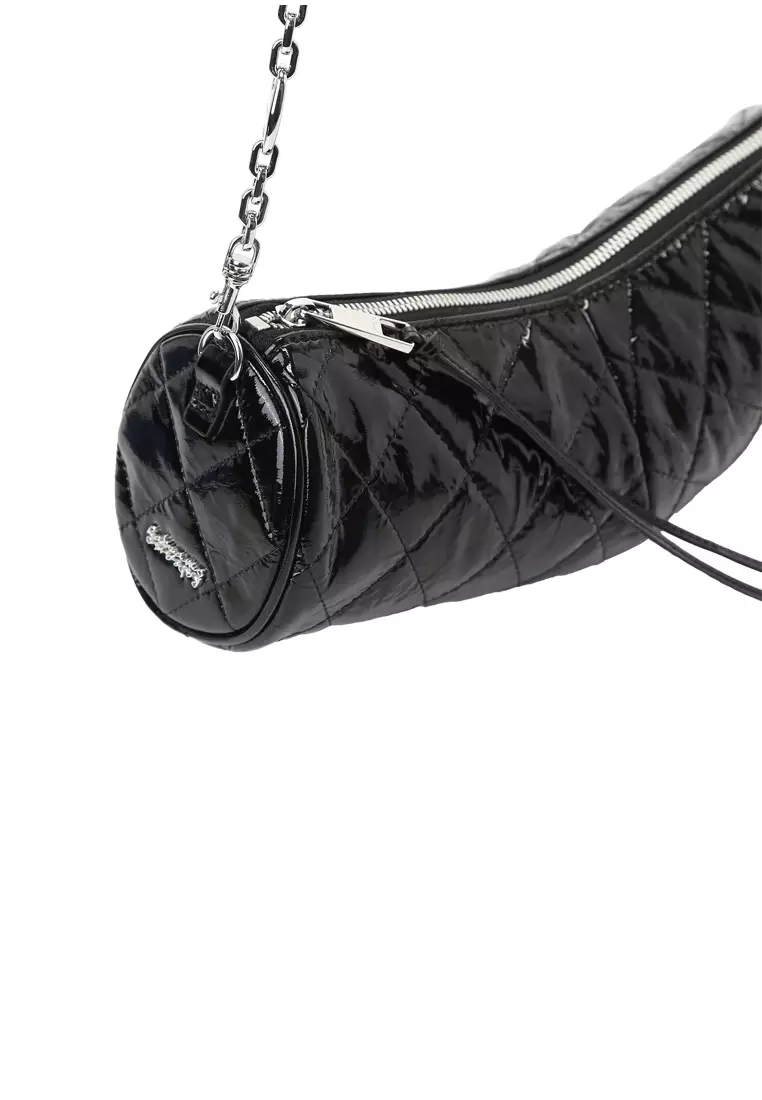 Croissant Barrel Crossbody Clutch Bag - Black