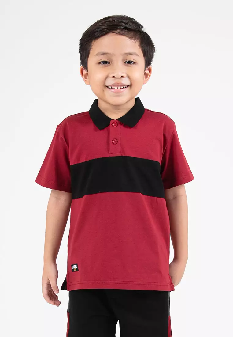 Forest Kids Premium Weight Cotton Stretchable Polo T Shirt Kids | T Shirt Baju Budak Lelaki - FK20259-56Maroon