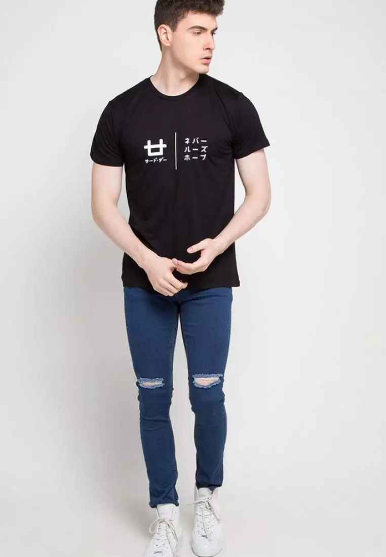 MTD44D Kaos Pria dont lose hope logo blk T-shirt Hitam