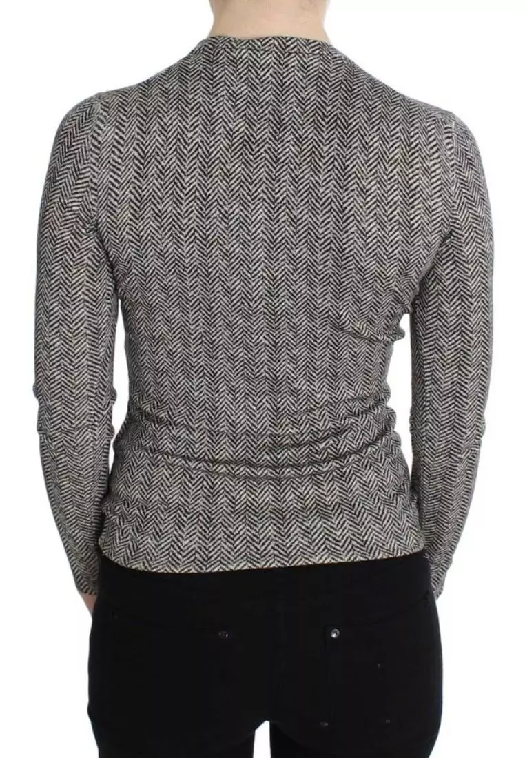 Dolce & Gabbana Black White Wool Top Cardigan Sweater