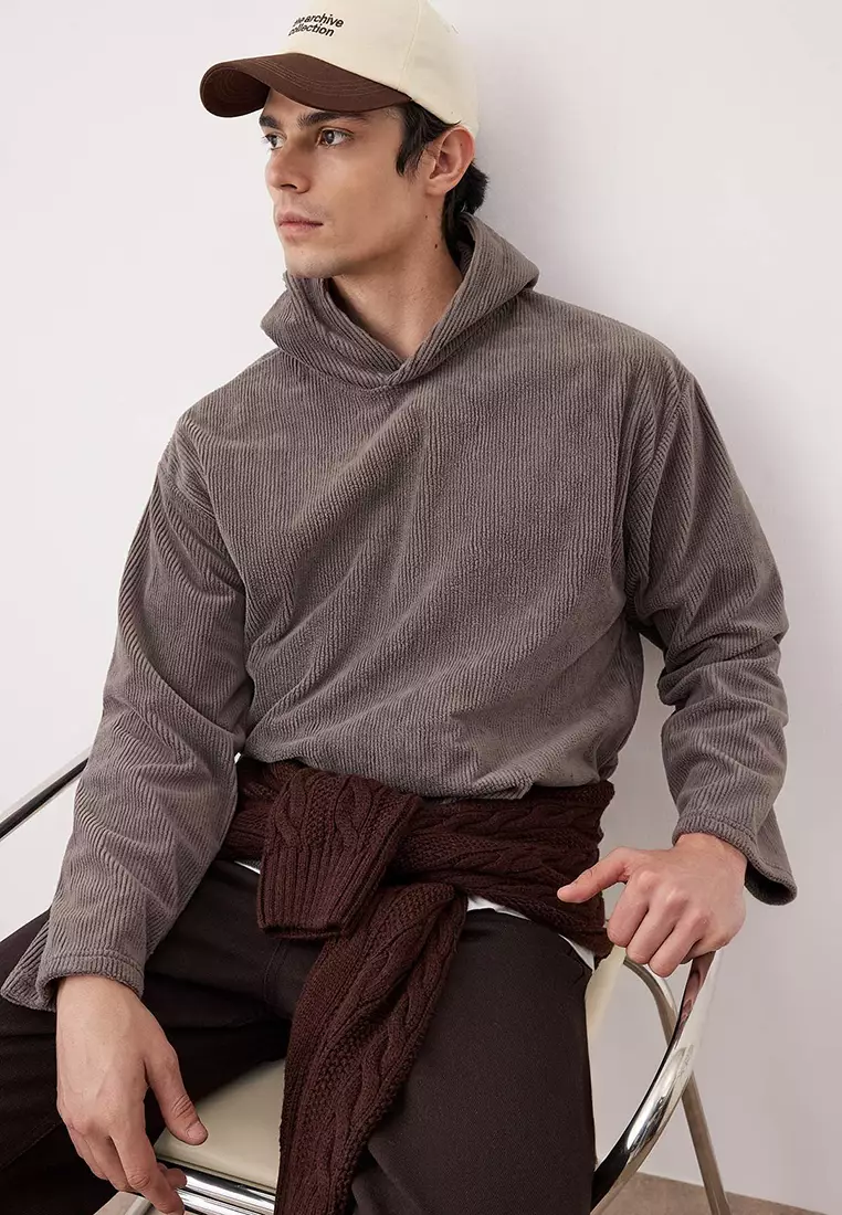 Anthracite New Oversize/Wide Cut Soft Corduroy Sweatshirt