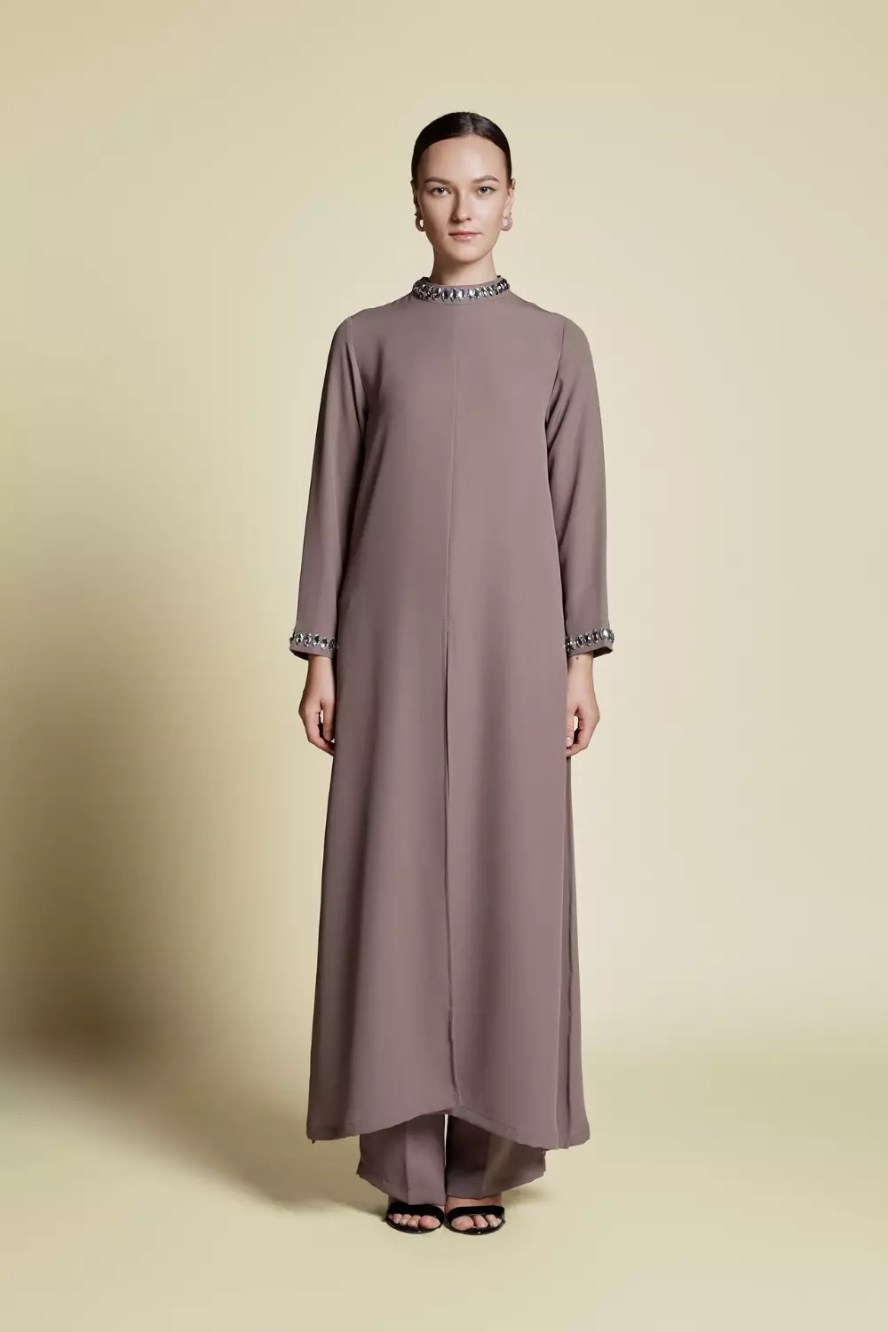 Demure Signature - Midi Coat Set in Frusan Silk Coffee Brown - SET