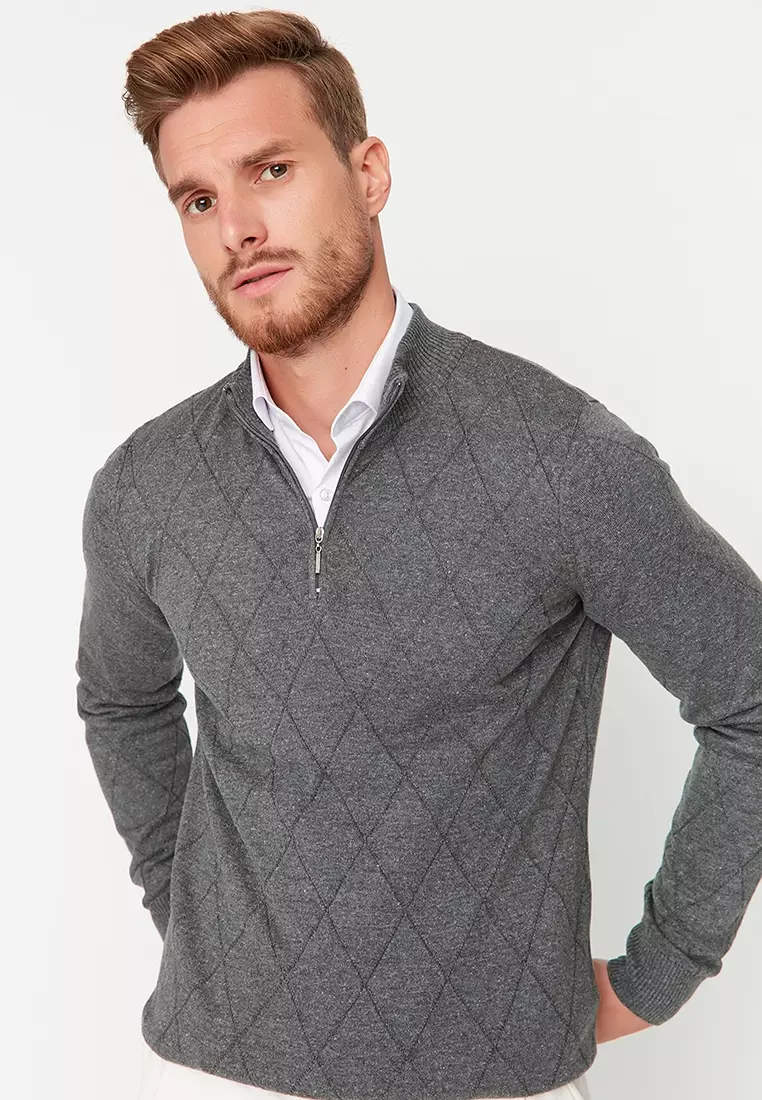Slim Fit Half Zip Knit Sweater