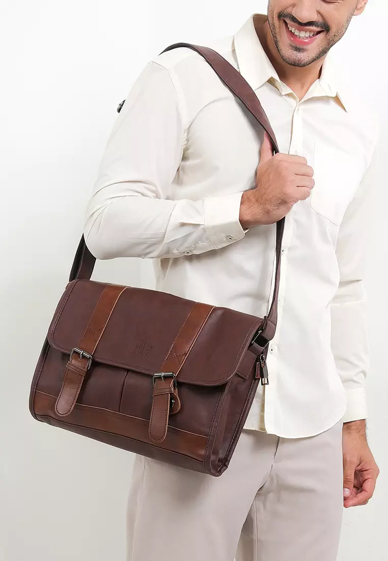 Distressed Leather Relay Messenger Bag