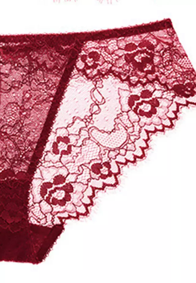 Lace Thin Cotton Airflow Bra with Panty Set CA123110DGRD