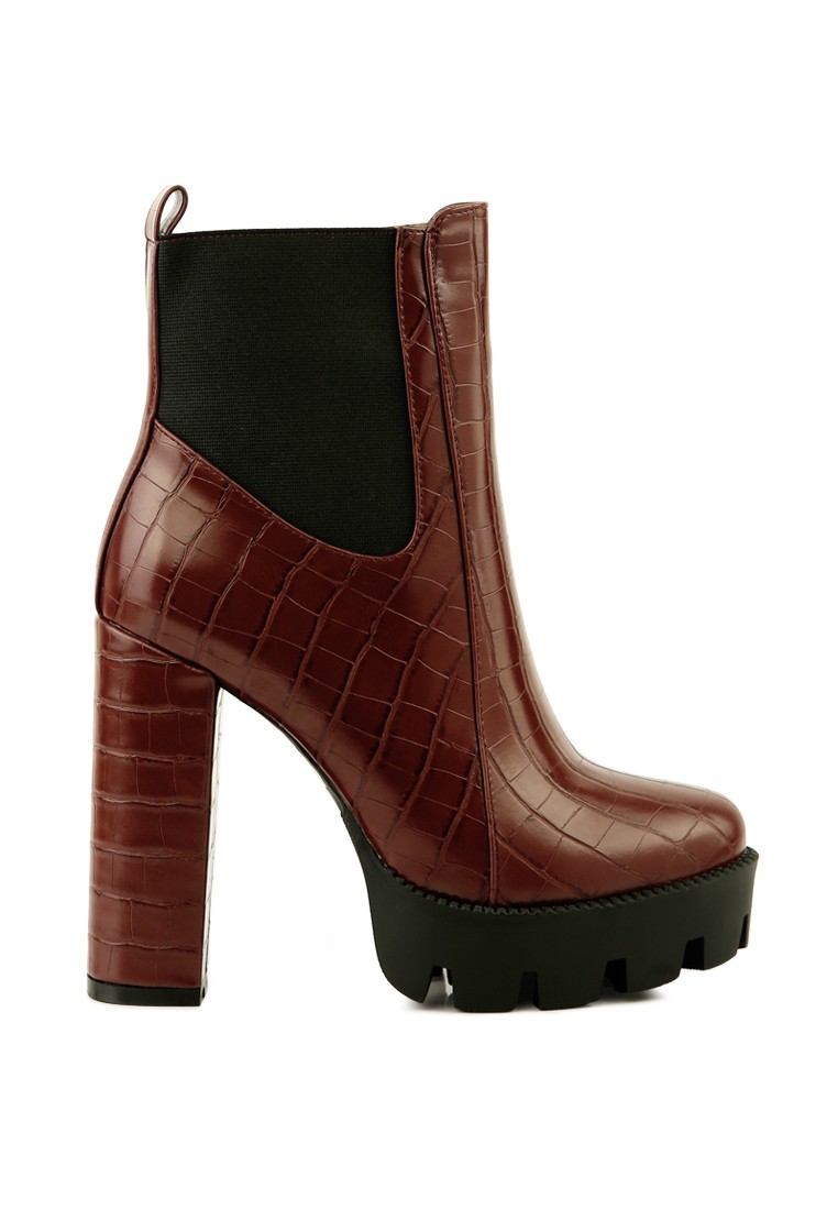 Croc Print Block Heel Boot