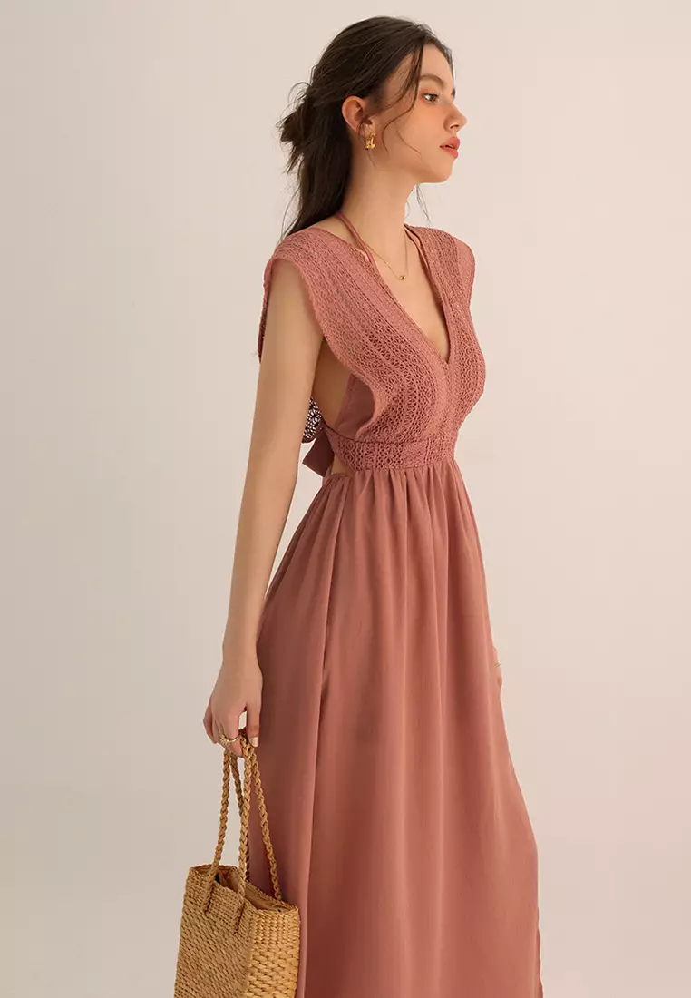 Open Back Padded Lace Maxi Dress