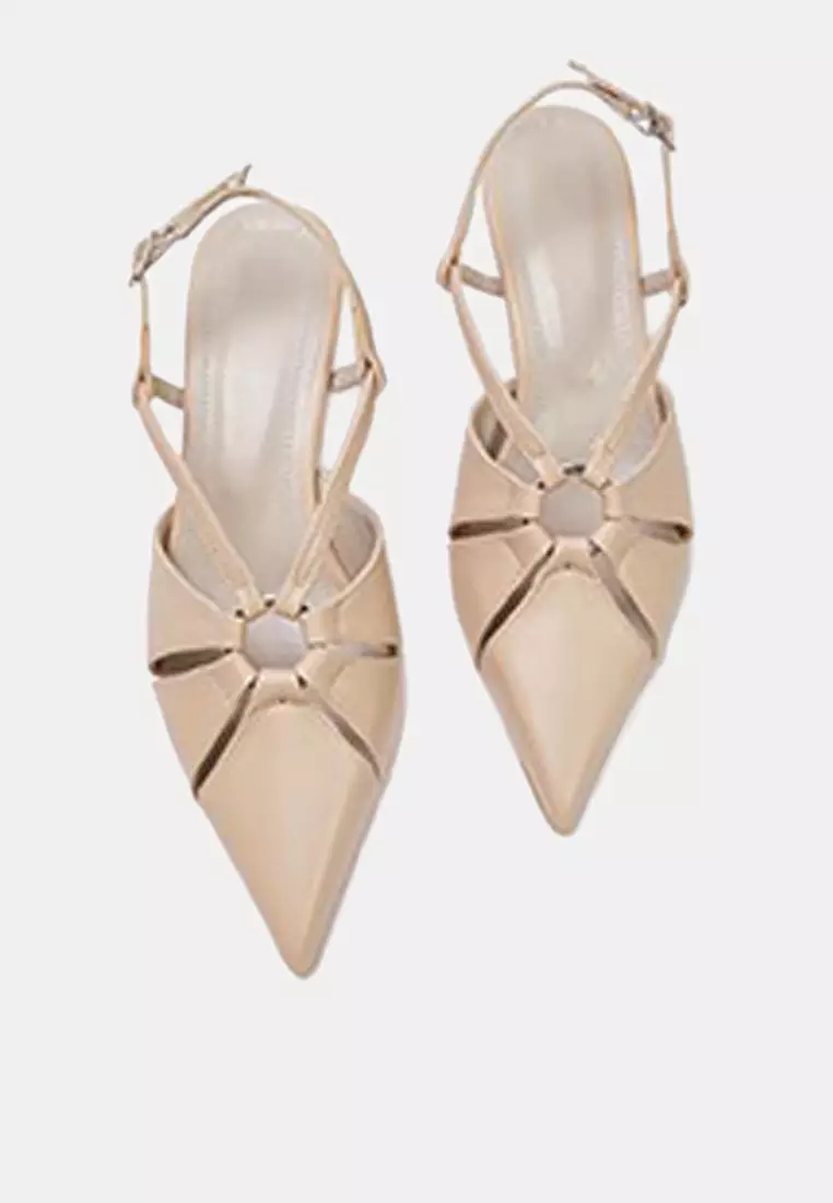 Nude Cut Out Detail Back Strap Women's Kitten Heels Shoes Takss25To00080