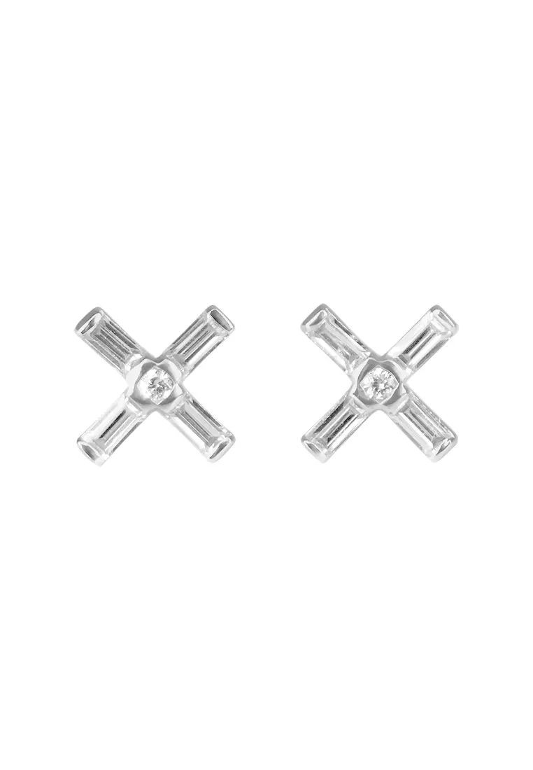 Sterling Silver Baguette Cross Stud Earrings