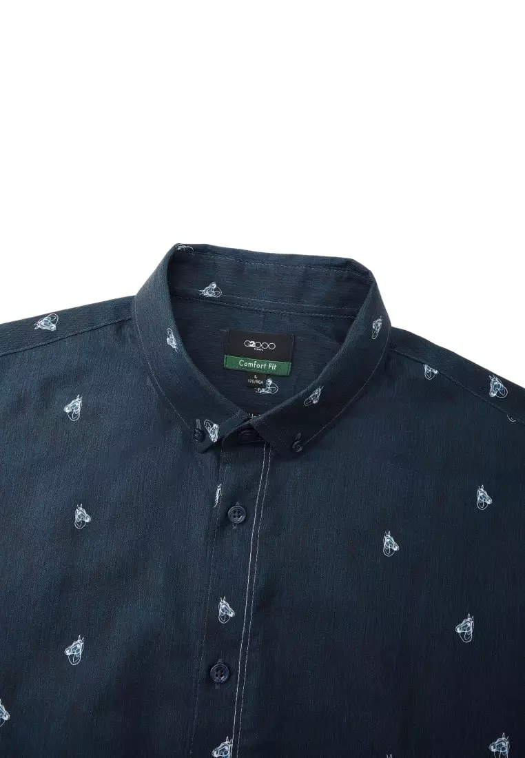 G2000 Wrinkle-Free Mini Horse Digital Print Comfort Fit Oxford Casual Shirt