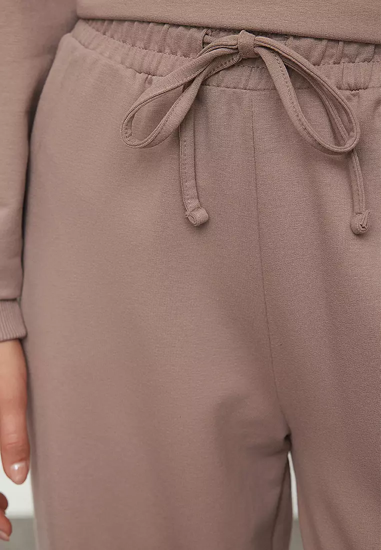 Mink Relaxed/Comfortable Fit Wide Leg Knitted Sweatshirt/Bottom Tracksuit Set