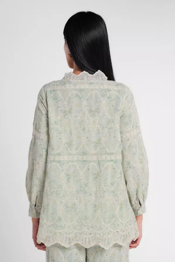 MINIMAL - Raudah - Blus Embroidery Print - Green