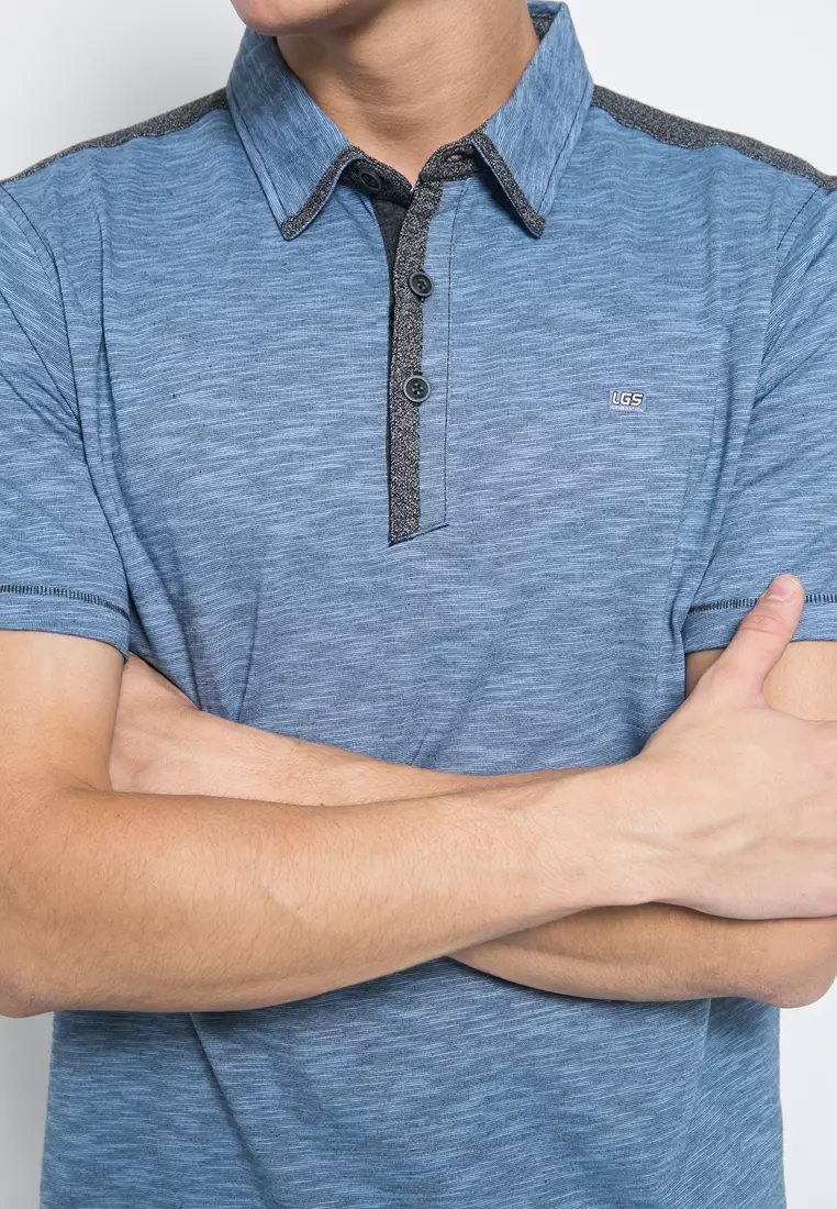 LGS - Slim Fit - Kaos Polo Fashion - Motif Gelombang - Biru