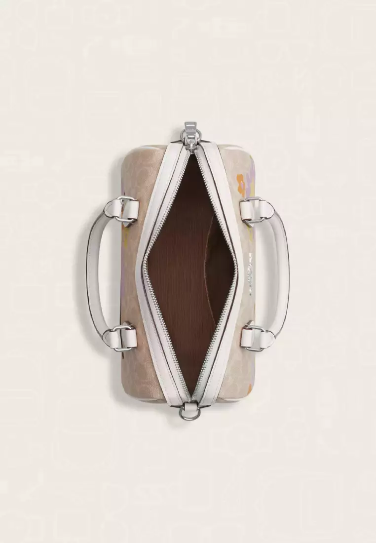 Coach Rowan Satchel Bag In Signature Canvas With Floral Print Sand Multi