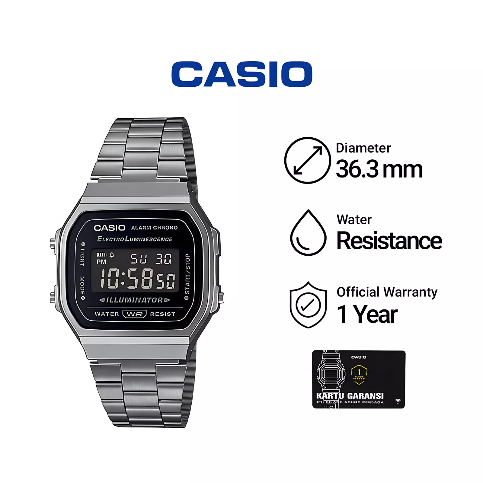 Casio Vintage Series - Jam Tangan Digital Pria - Black Stainless Steel - A168WGG-1B