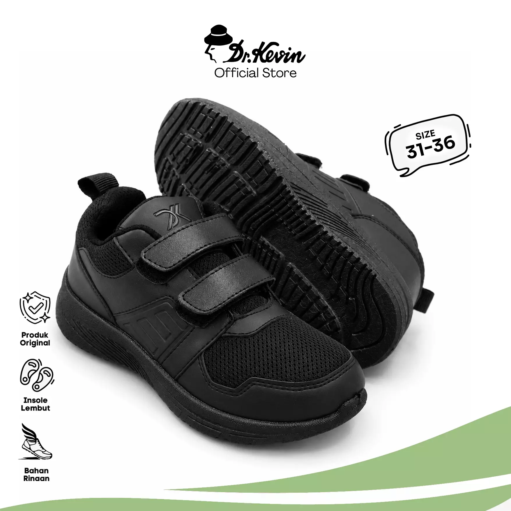 Dr. Kevin Kids Sepatu Sneaker Anak Tanggung laki dan Perempuan Sepatu Sekolah Velcro Hook & Loop 489-041