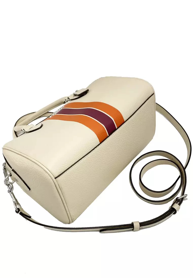 Rowan Satchel Bag With Stripe - Ivory/Multi