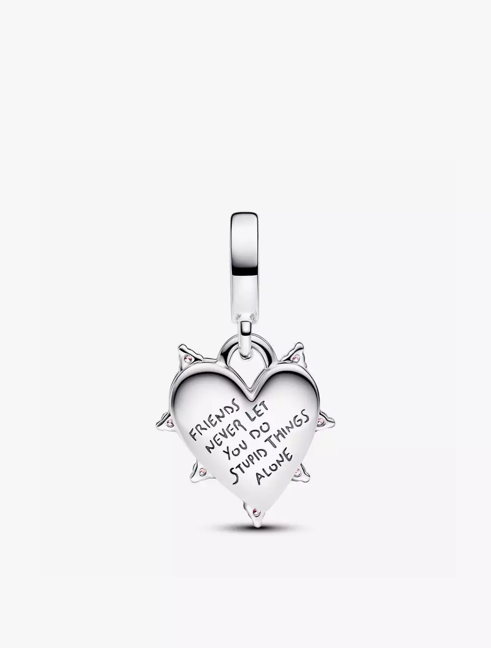 Hearts sterling silver double dangle with pink lab-created opal and fancy fairy tale pink cubic zirconia