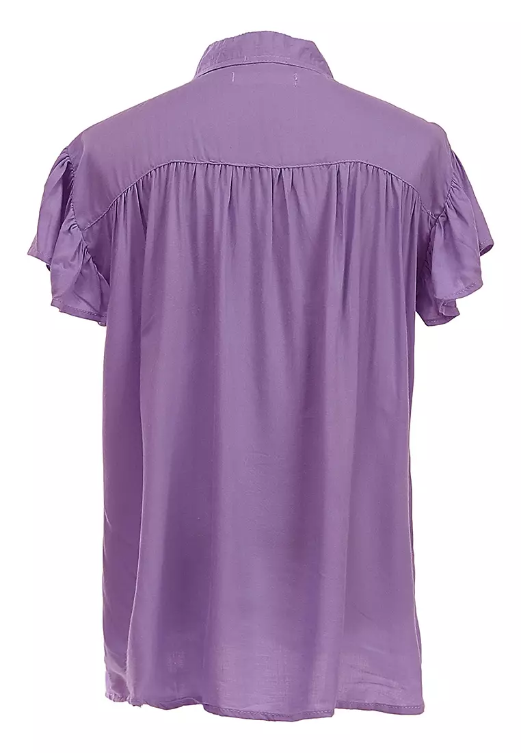 Octavia Blouse Curly Anak Perempuan Motif Polos Atasan  Lengan Pendek Material Cotton ORIGINAL - Purple