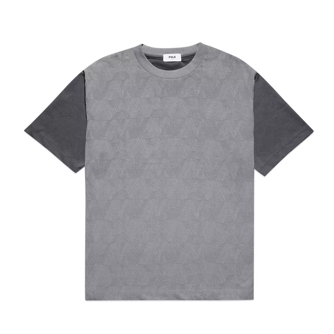 Color-Block Sleeves Diamond Texture T-Shirt Grey