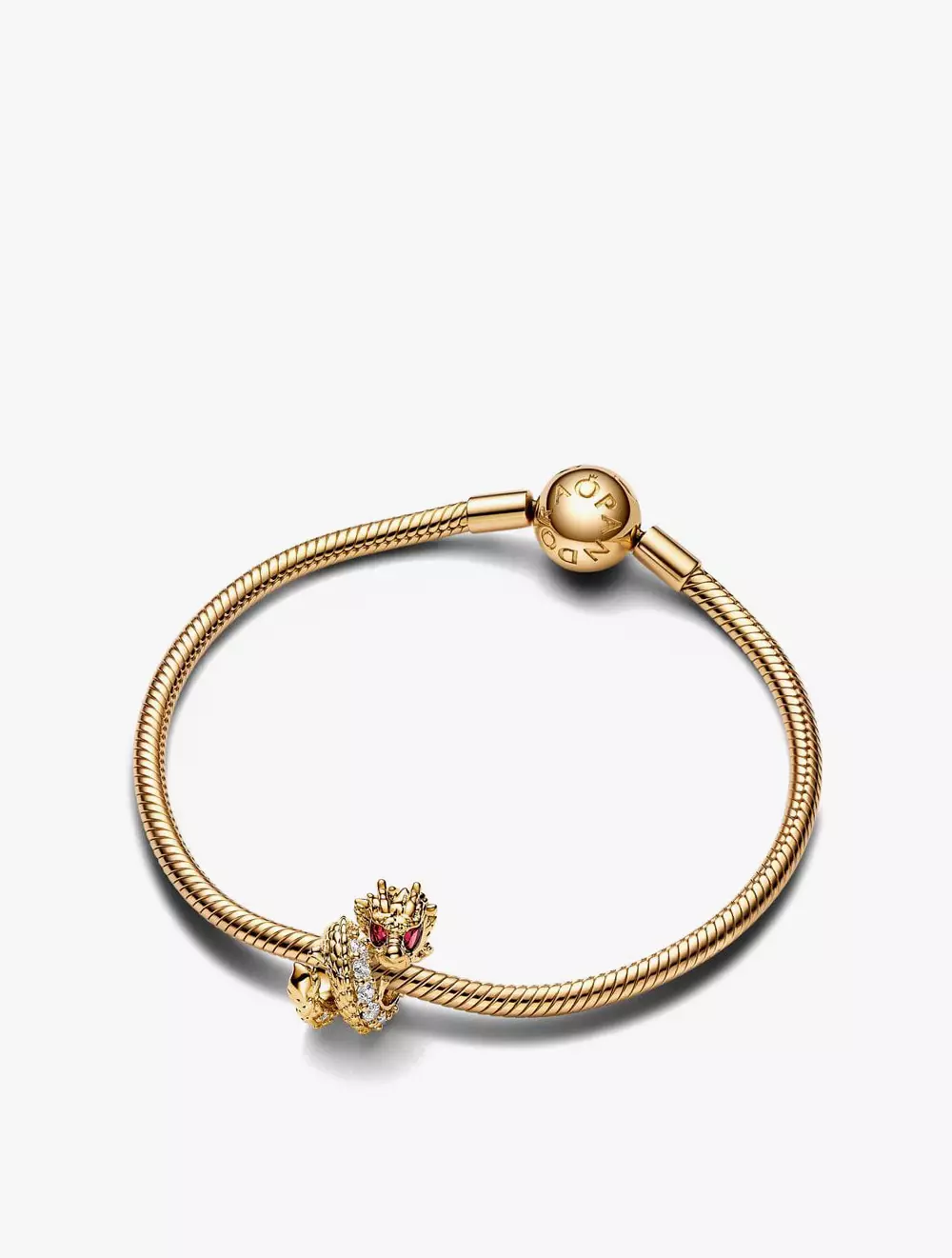 Dragon 14k gold-plated charm with fuchsia rose crystal and clear cubic zirconia