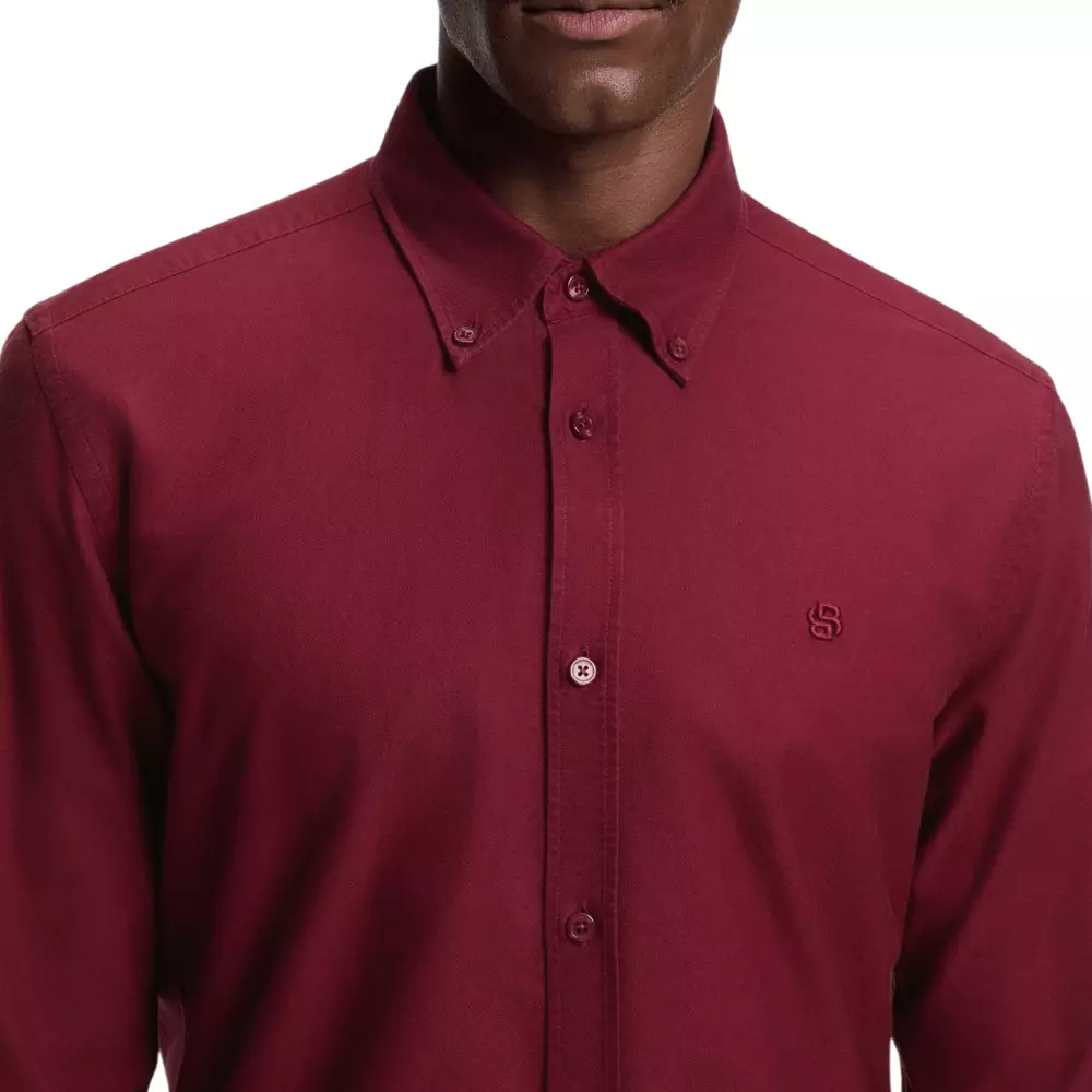 H-Roan-BD Slim Fit Shirt in Oxford Cotton Dark Red