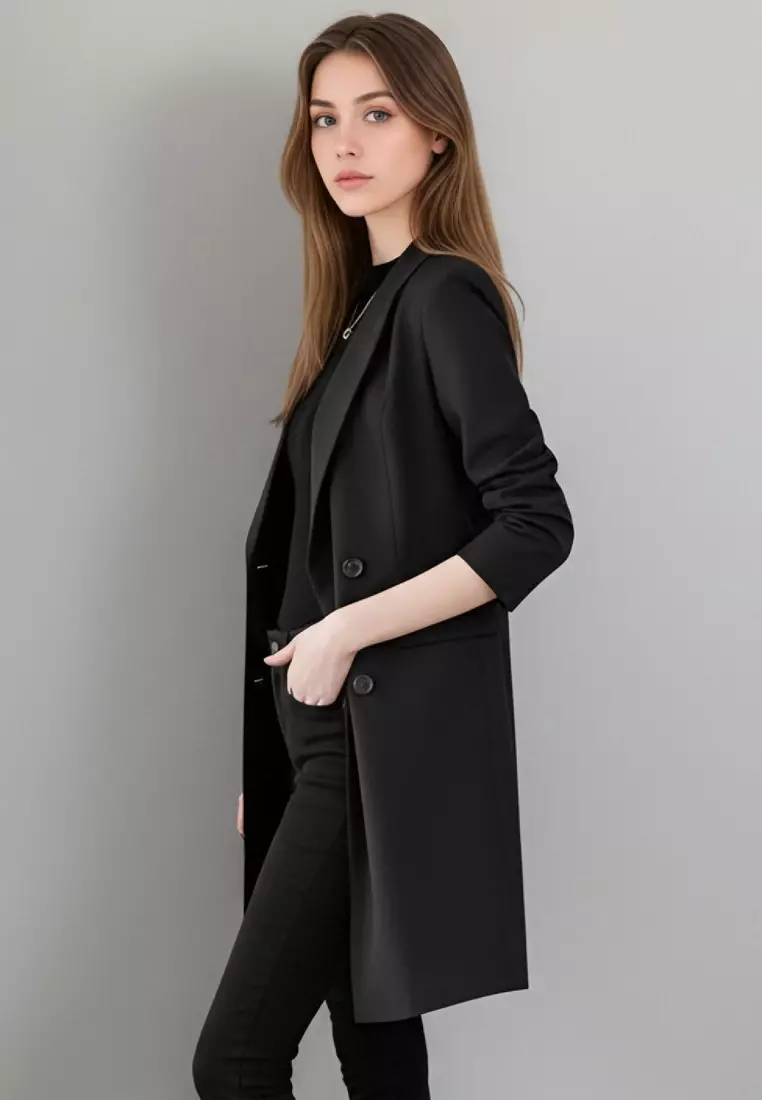 反領中長款修腰風褸西裝外套