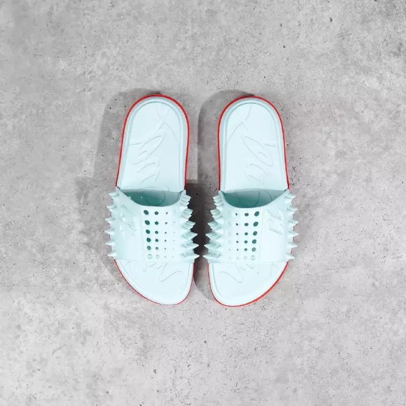 Sandal CHRISTIAN LOUBOUTIN TAKE IT EASY ICEBURG BLUE FLAT RUBBER SLIDE 100% ORIGINAL