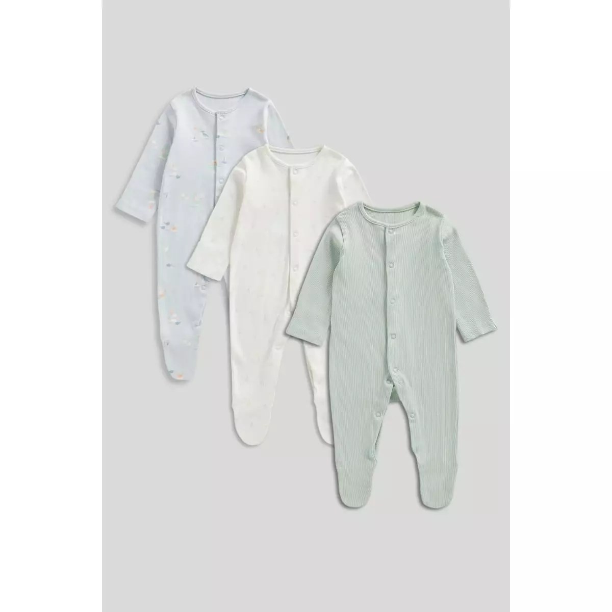 Mothercare Dinosaur Sleepsuits - 3 Pack - Set Baju Tidur Bayi Laki-laki (Biru)