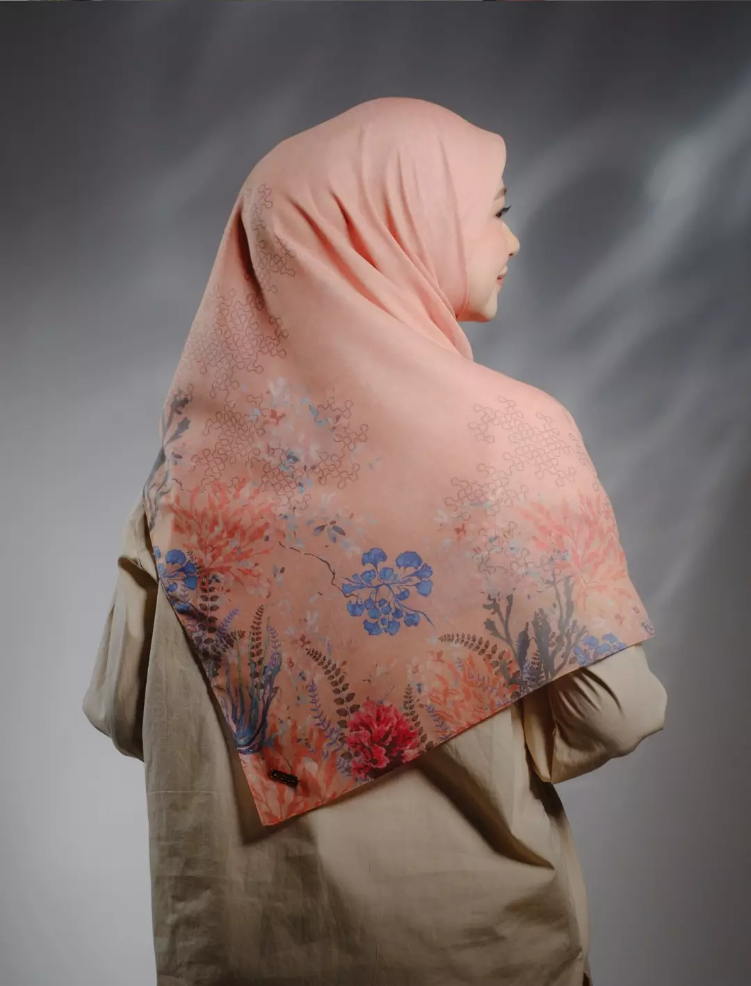 MARINA Scarf Light Orange - Kerudung Hijab Segiempat Motif With BOX - Bahan Voal Premium - Ukuran 115x115