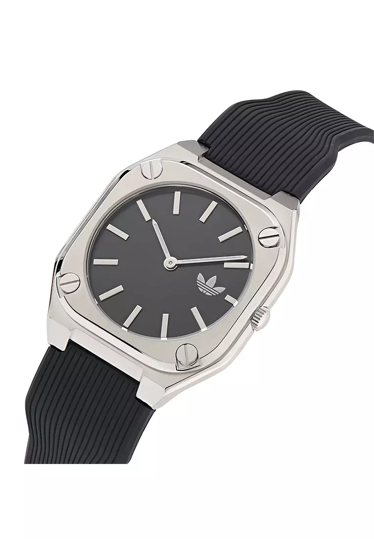 Adidas Gents Watch City Tech Thin - Stainless Steel Case - Black Silicone Strap - AOFH24002