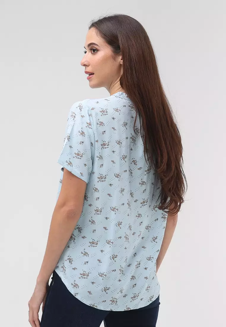 Woven Printed Rayon Short Sleeve Blouse