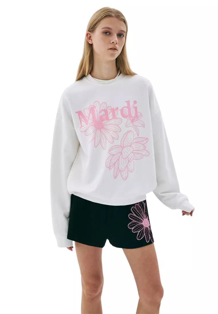 Sweatshirt Triple Flower - White Pink