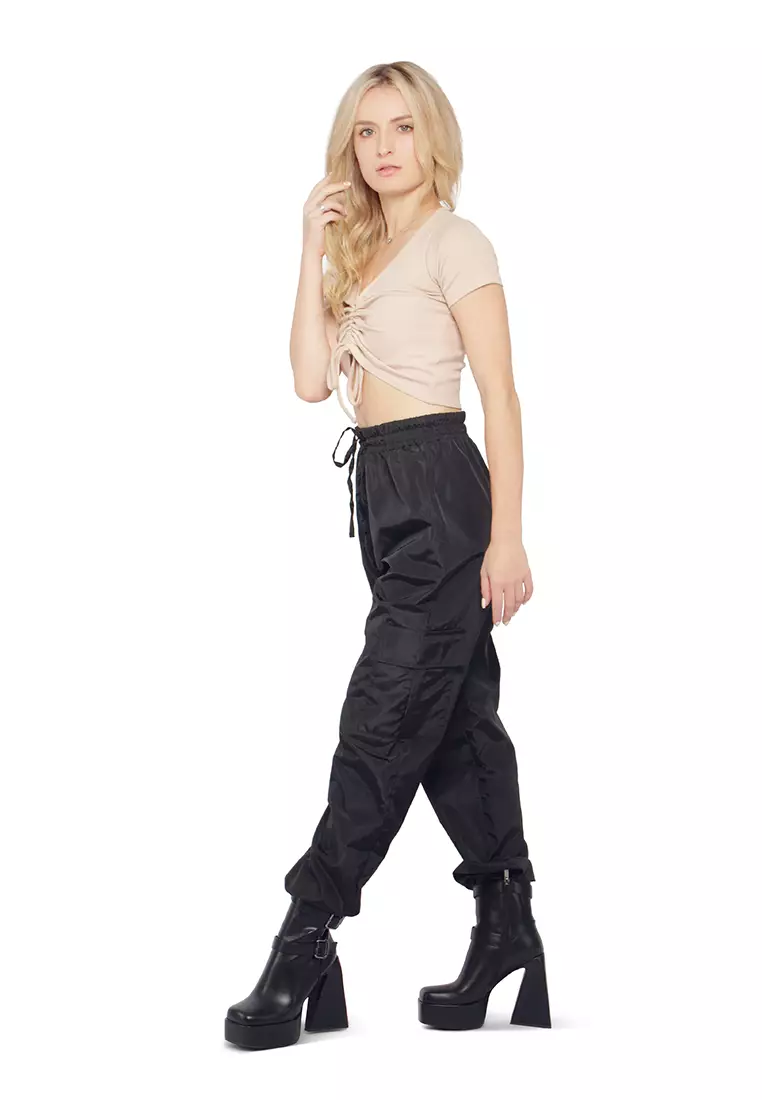 Crop Top Detail Serut Zaitun