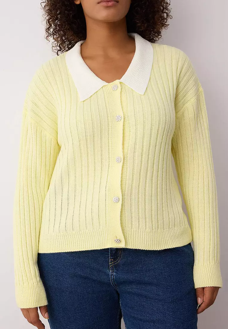 Yellow Knitwear Large Size Cardigan Tbbaw23Av00084