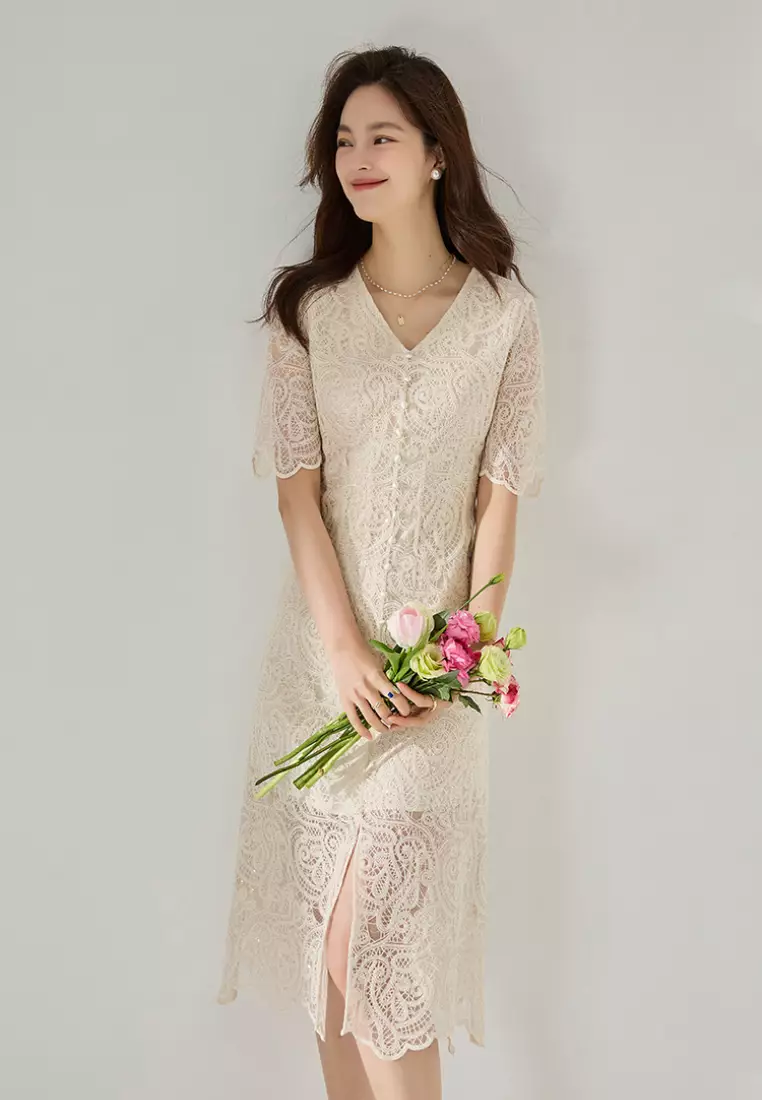 2024 new style real hollow lace V-neck dress K052705