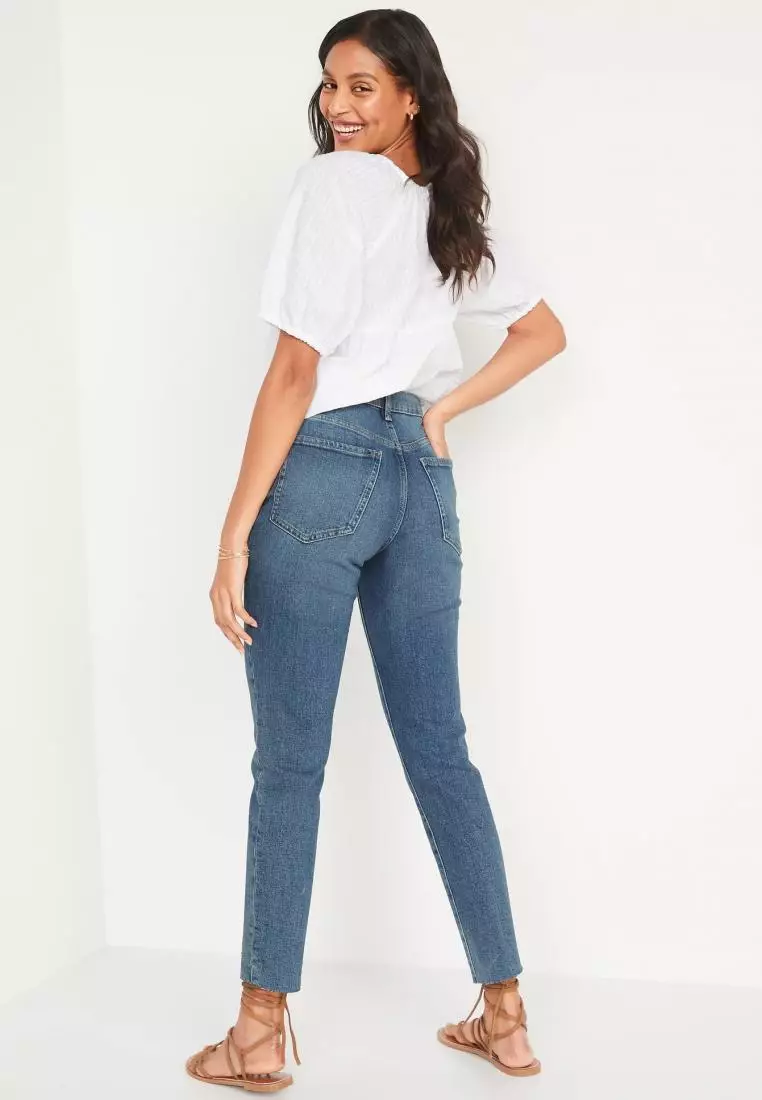 Womens High-Waisted Button-Fly O.G. Straight Cut-Off Jeans