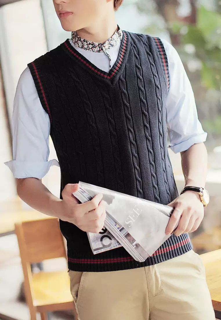 Contrast Stripe Knitted Vest XH920