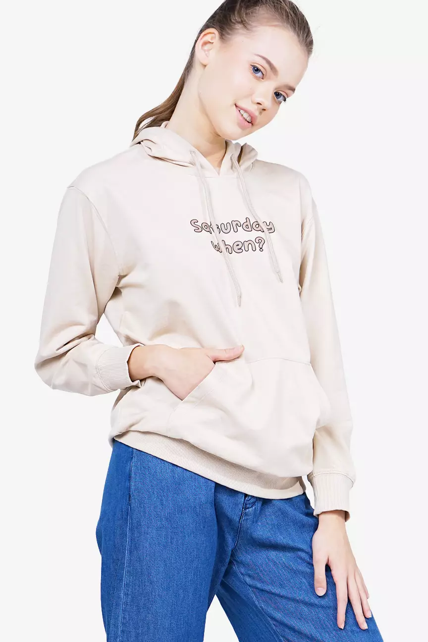 Sweater Hoodie Wanita Ghina Cream