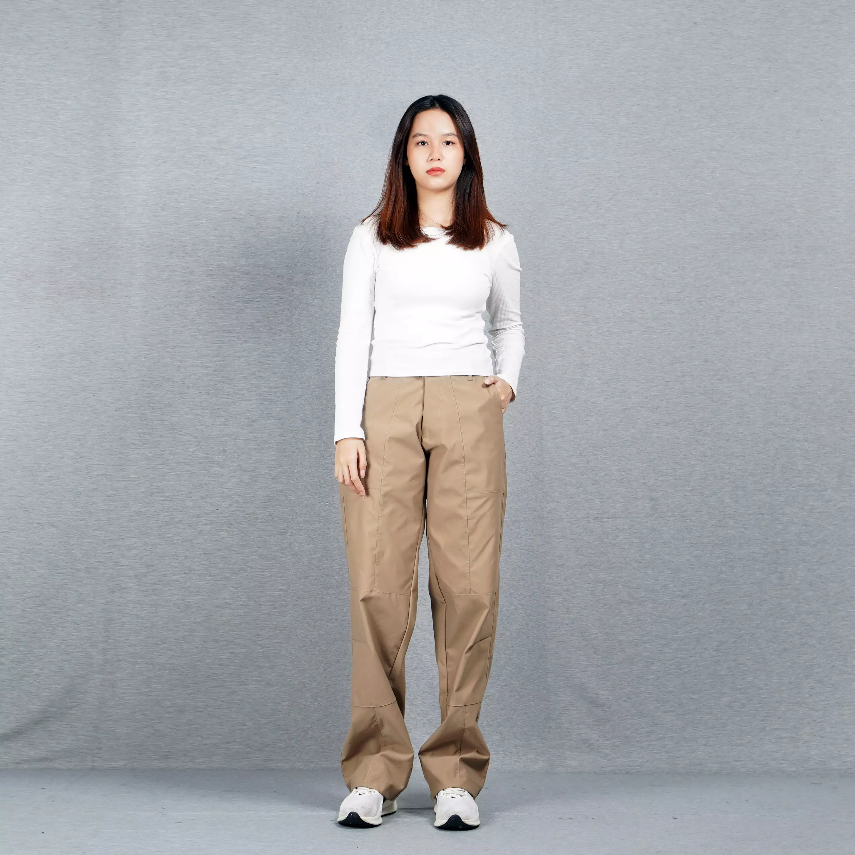 JORDI Celana Wanita Earth Tone Women's Long Pants Celana Chino Wanita - KHAKI