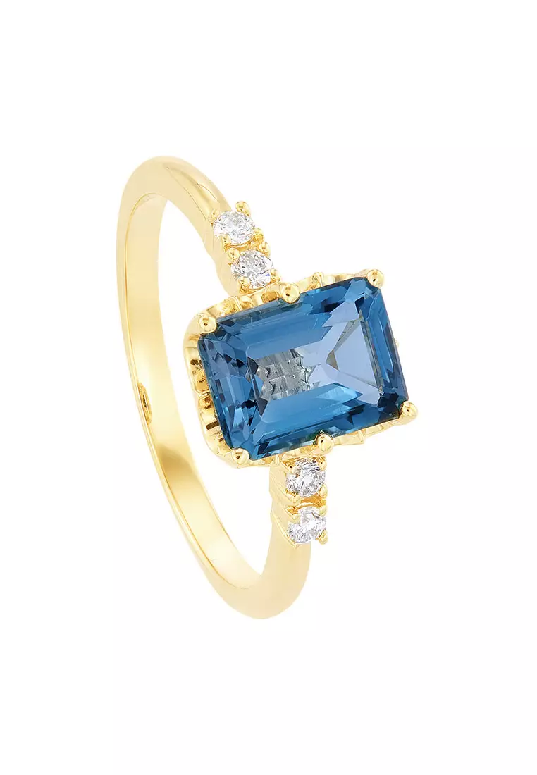 HABIB Emerald Cut Blue Topaz and Diamond Ring in 375/9K Yellow Gold 265461222(YG)-BTOPZ