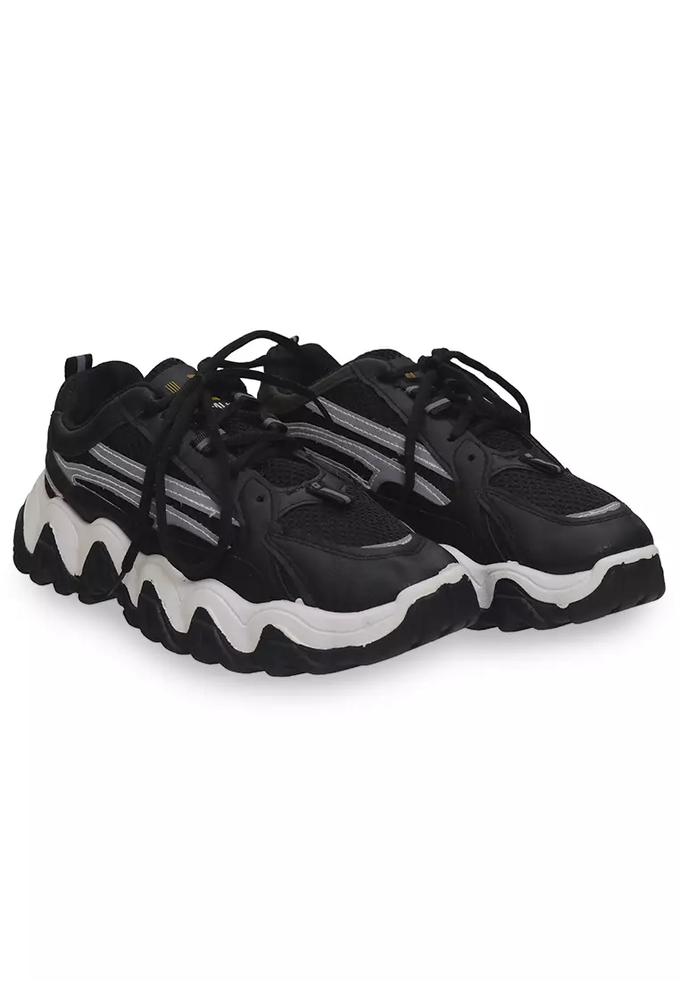 Anando Sepatu Sneakers Sport Tali Pria Desain Ringan Casual Shoes Material Mesh ORIGINAL - Black