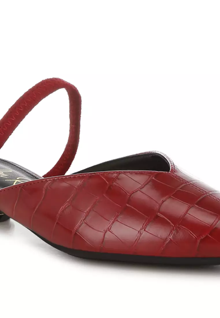 Fantasy Heel Croco Mules In Red