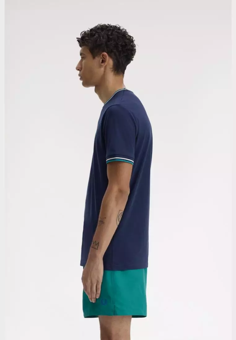 Fred Perry M1588 Twin Tipped T-Shirt (Tennis Blue / Snow White / Deep Mint)