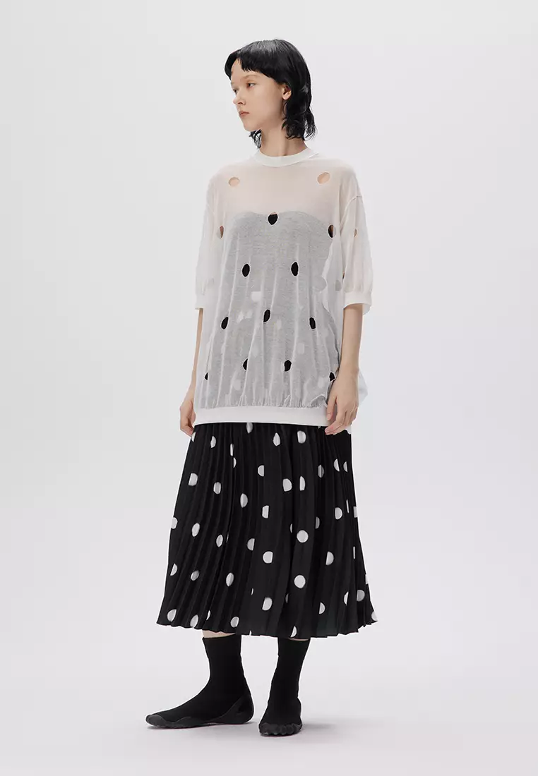 JNBY Women's Lace-Trimmed Short-Sleeved Knit Top