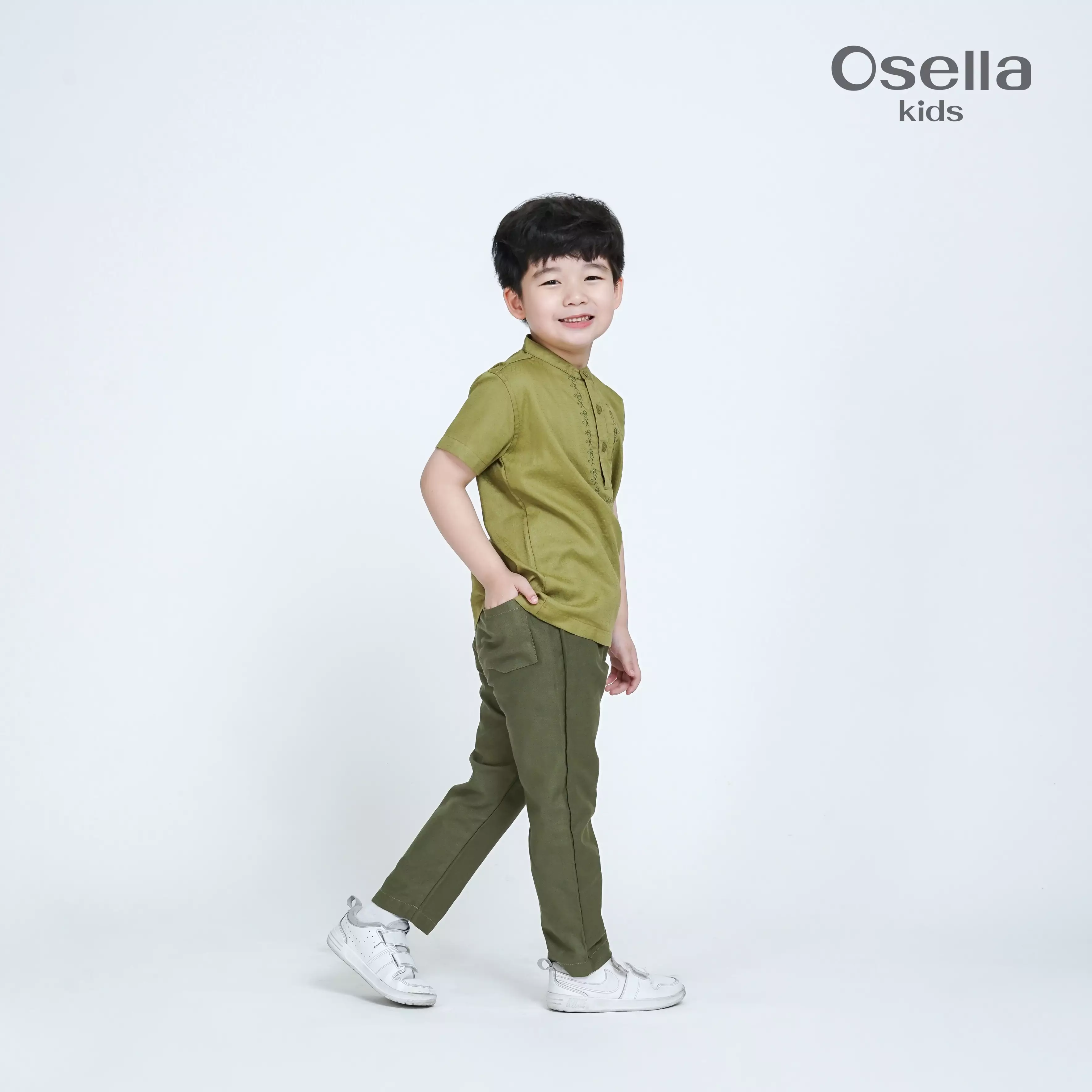 Osella Kids Koko Embroidered Koko Shirt And Pants Set 323Y660272 | Setelan Lebaran Anak Laki Laki