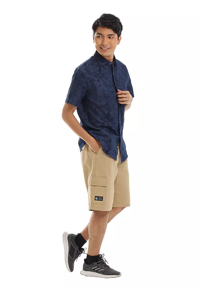 FOREST MEN S/S PLUS SIZE DENIM PRINTED SHIRT - PL621497-33Navy